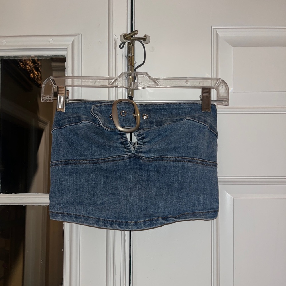 Y2K Denim Buckle Top